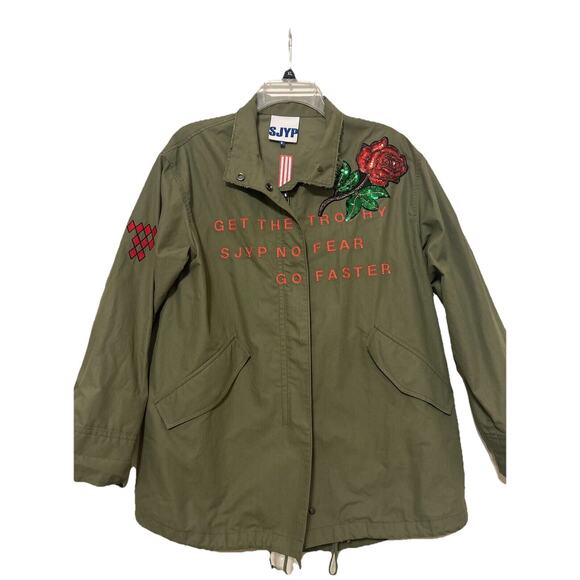 SJYD SteveJ & Yonip Sz Small Utility Jacket Green Embroidered Embellished Korean - Picture 1 of 11